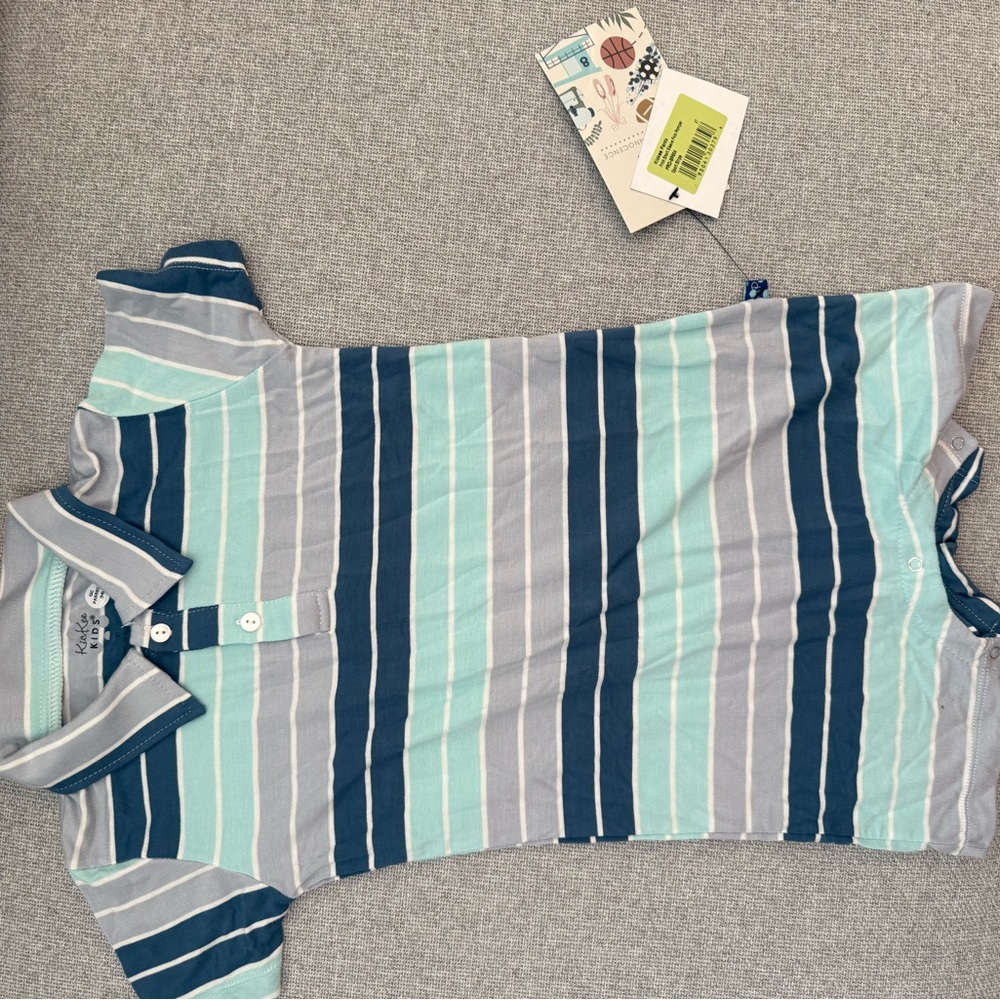 Kickee Pants Blue and Gray Striped Bodysuit